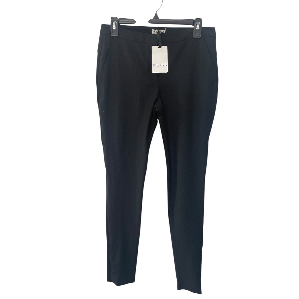 NWT REISS Monaco Fabric Mix Slim Fit Black Wool Blend Pants Trousers 6 UK10 EU38